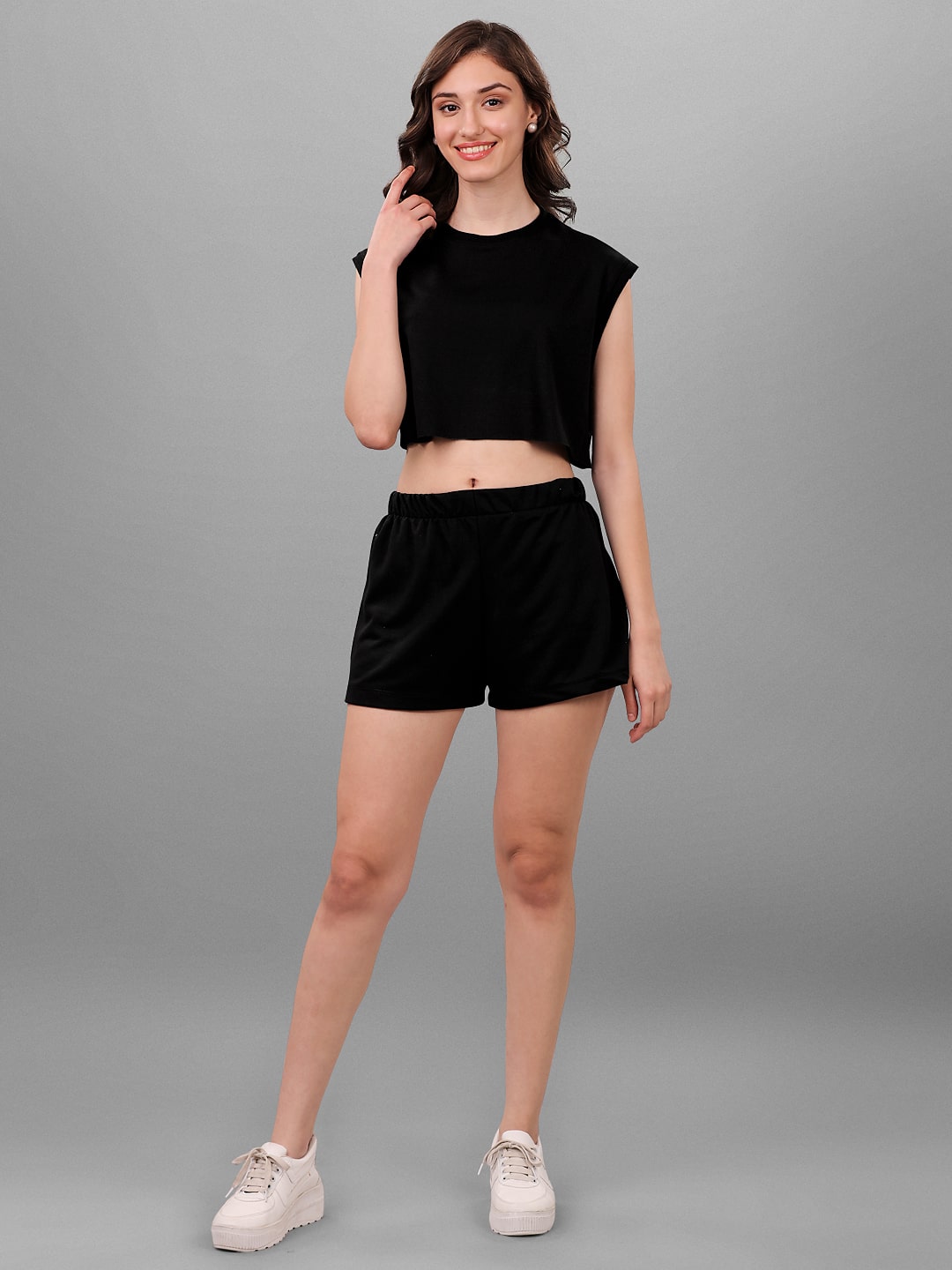 SXV Solid Black Pull-On Elastic Waist Shorts