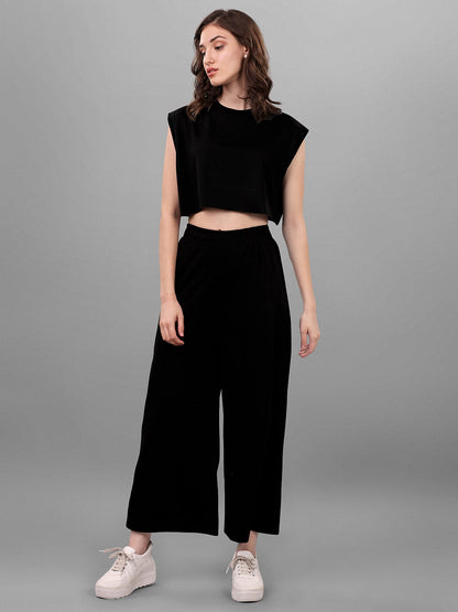 SXV Solid Black Sleeveless Crop Top