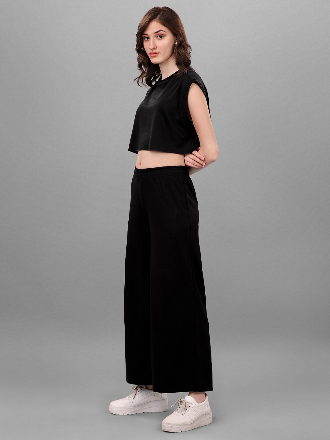 SXV Solid Black Sleeveless Crop Top