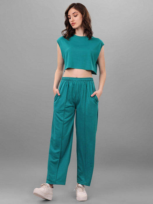 SXV Solid Teal Green Sleeveless Crop Top