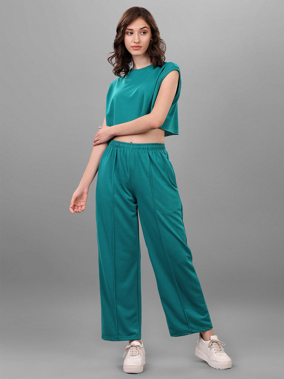 SXV Tealgreen Trouser with Crop Top Coords Set