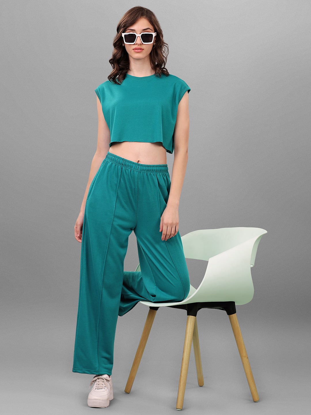 SXV Solid Teal Green Sleeveless Crop Top