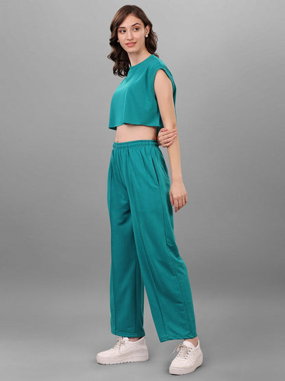 SXV Solid Teal Green Sleeveless Crop Top