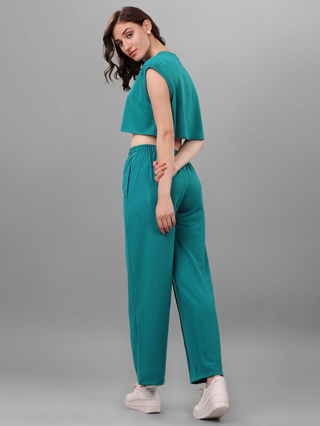 SXV Solid Teal Green Sleeveless Crop Top