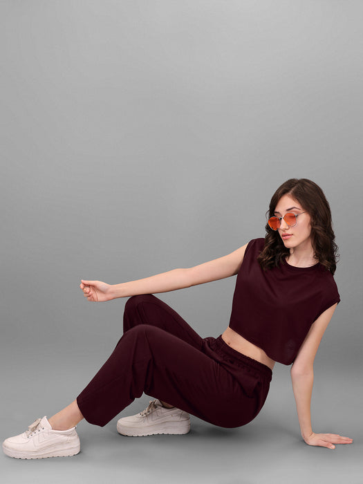 SXV Brown Trouser with Crop Top Coords Set