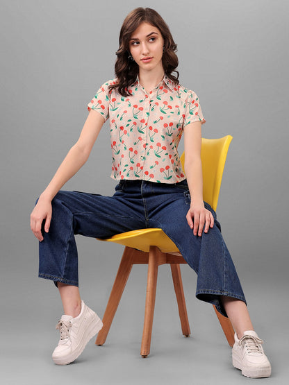 SXV Cherry Printed  Crop Shirt