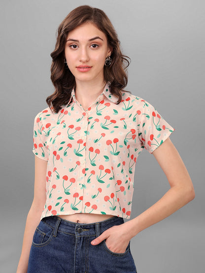 SXV Cherry Printed  Crop Shirt