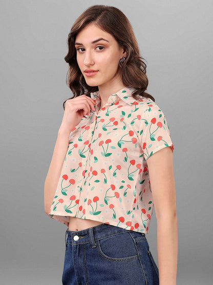 SXV Cherry Printed  Crop Shirt