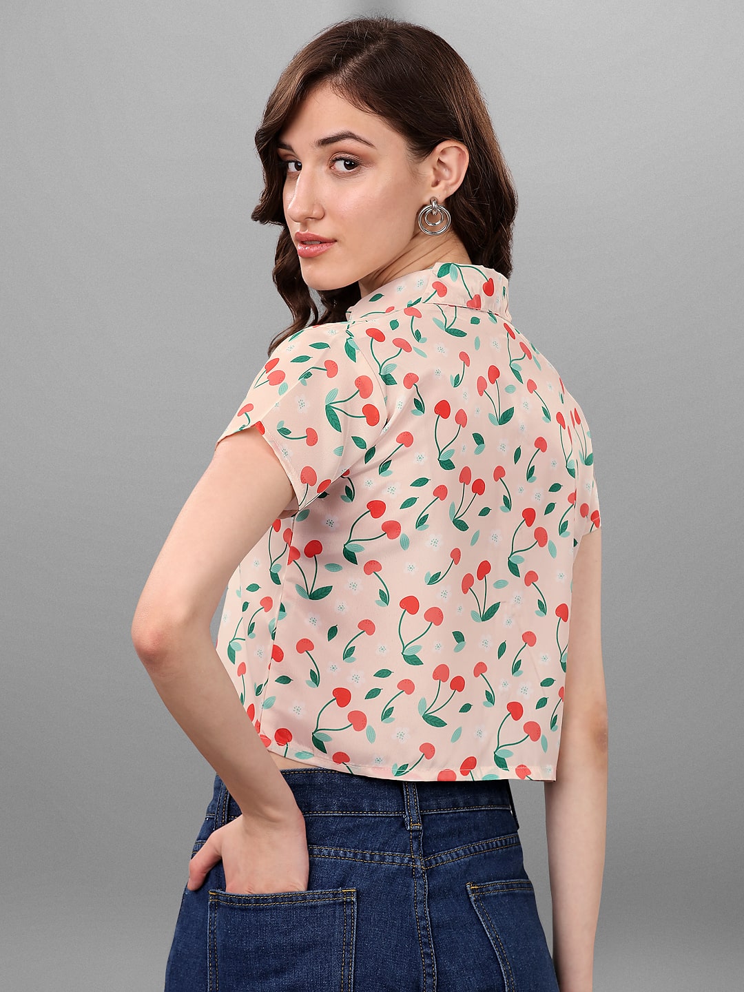 SXV Cherry Printed  Crop Shirt