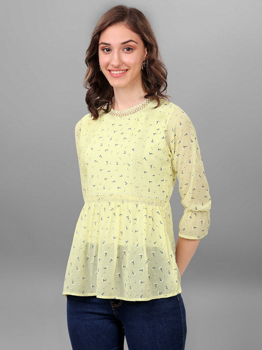 SXV Printed Yellow High Neck Peplum Top