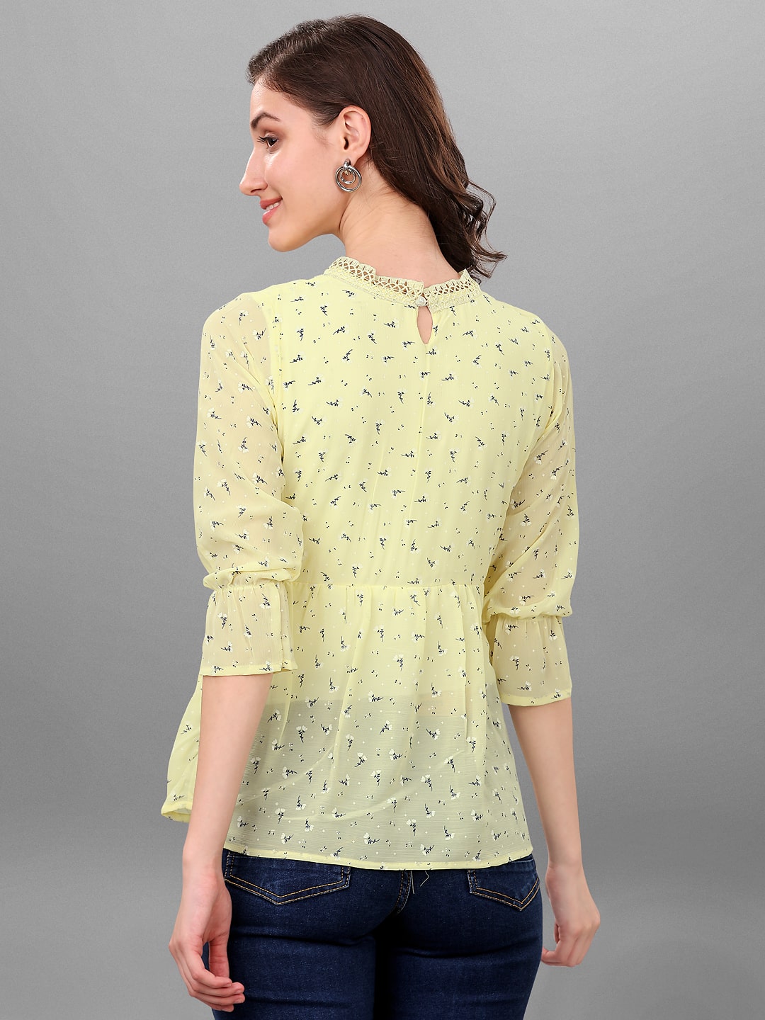 SXV Printed Yellow High Neck Peplum Top