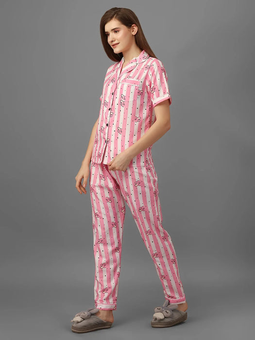Buy KRV Women's Cotton Printed Night Suit Set of Pink T-Shirt