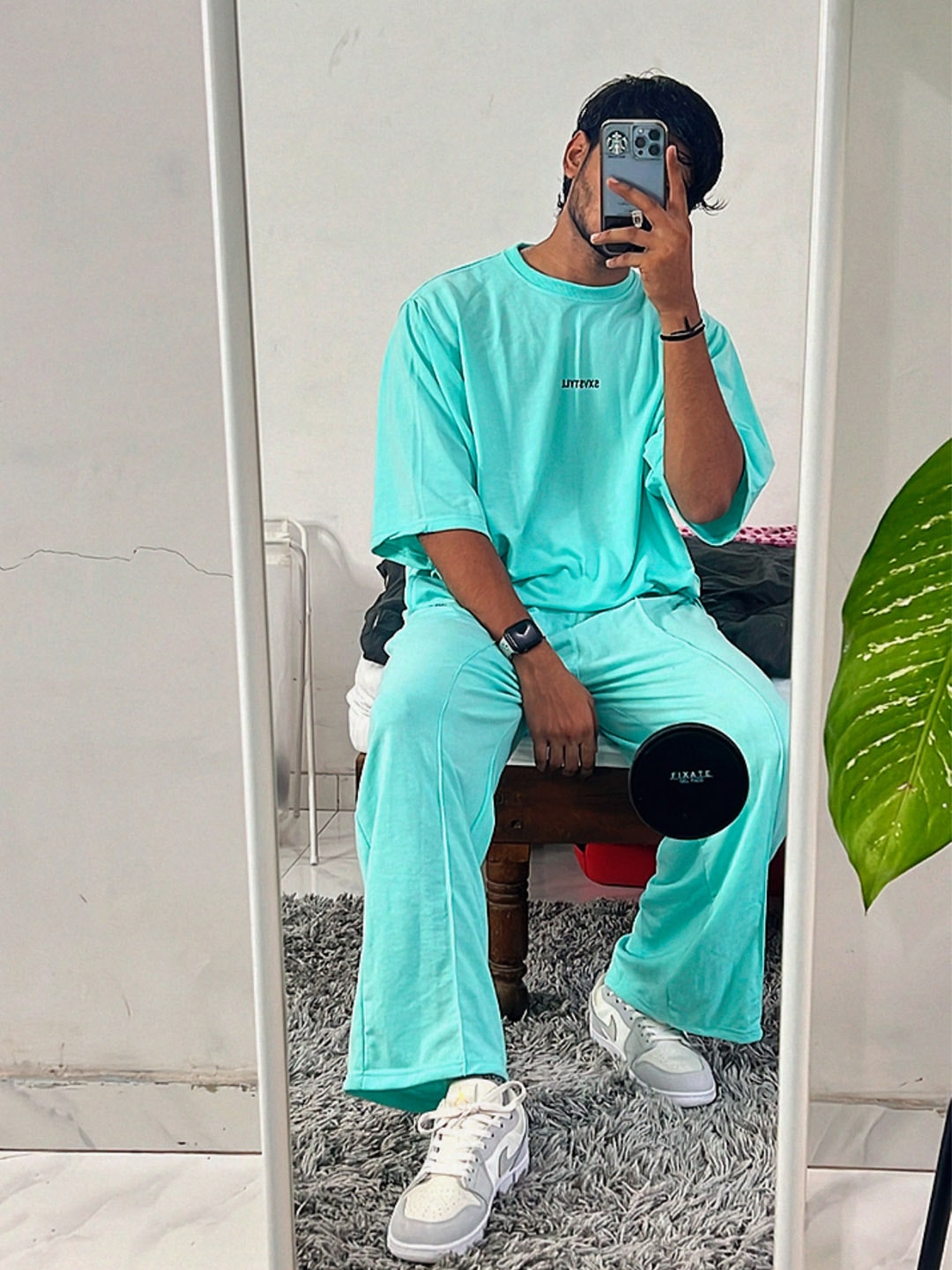 SXV Basic CO-ORDS set : Mintgreen Oversized T-shirt And Trouser Combo