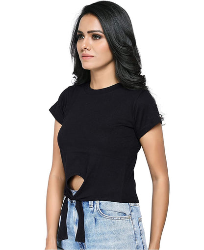 SXV Plain Black TIE Knot Crop TOP for Women (lowest price-non returnable)