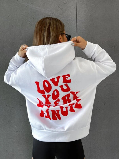 SXV  'LOVE U EVERY MINUTE’ Printed Cool Aesthetic Sweatshirt Hoodie