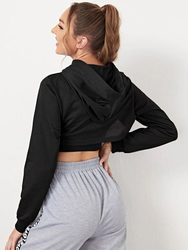 SXV SOLID PLAIN BLACK ULTRA CROPPED HOODIE