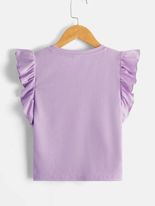 SXV Girls Ruffle Trim Sleeve Rib-knit Tee