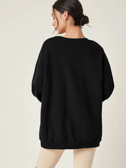 SXV Black  Plain  Round Neck Drop Shoulder Solid Oversized Sweatshirt