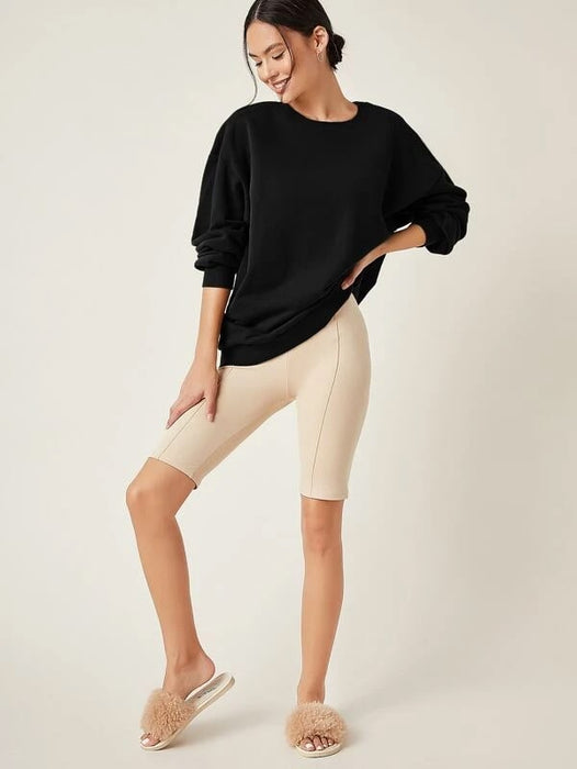 SXV Black  Plain  Round Neck Drop Shoulder Solid Oversized Sweatshirt