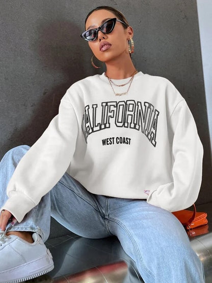 SXV  'CALIFORNIA WEST COAST’ Printed Cool Aesthetic Drop Shoulder Oversized Sweatshirt