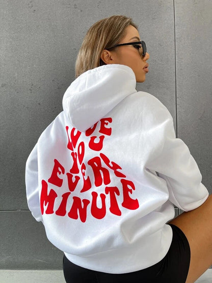 SXV  'LOVE U EVERY MINUTE’ Printed Cool Aesthetic Sweatshirt Hoodie