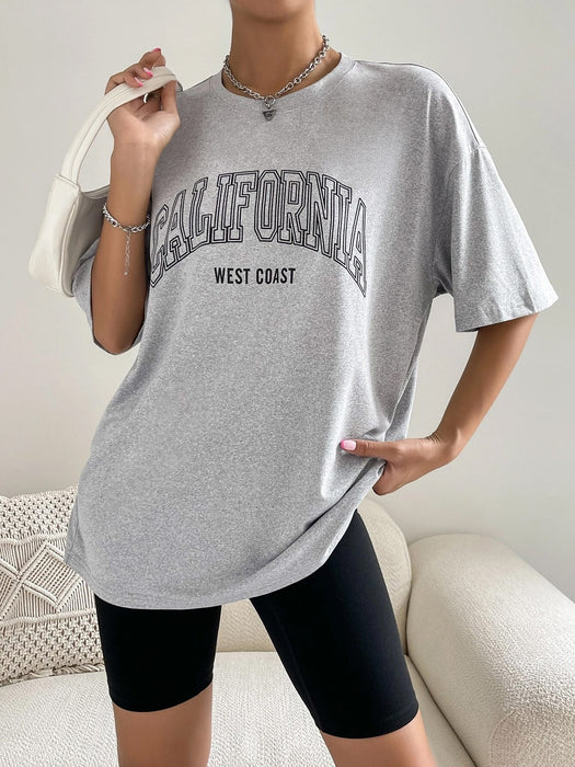 SXV  'California west coast double line’ Printed Cool Aesthetic Oversized T-shirt