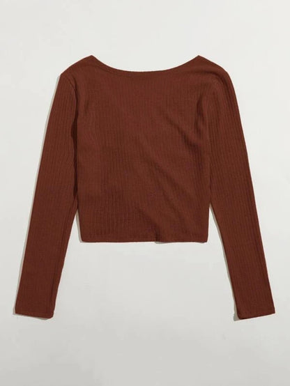 SXV Front Drawstring Rib Knit Top