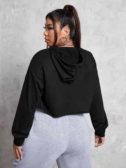 SXV SOLID PLAIN BLACK OVER CROPPED HOODIE