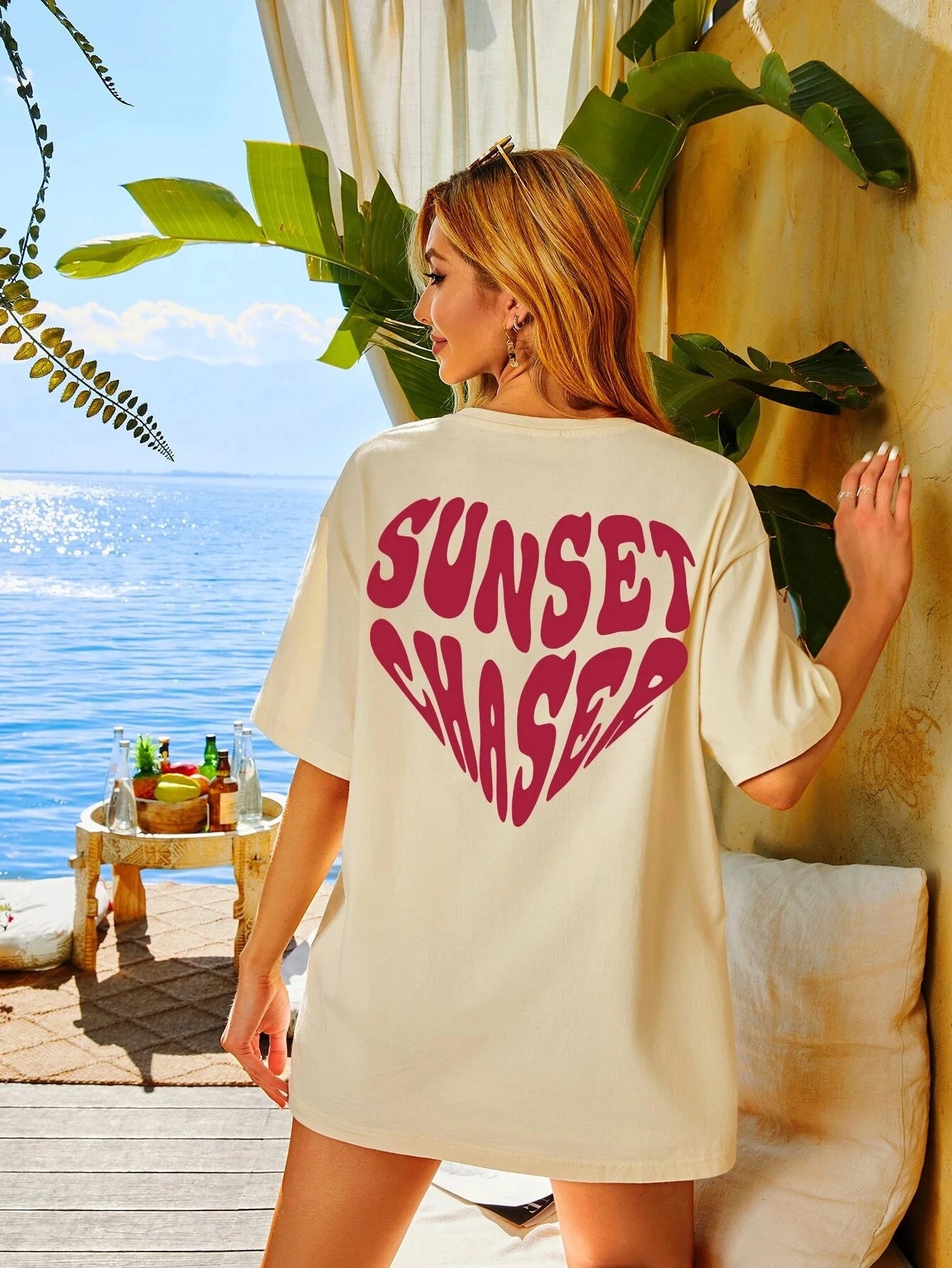 SXV  'Sunset Chased’ Printed Cool Aesthetic Oversized T-shirt