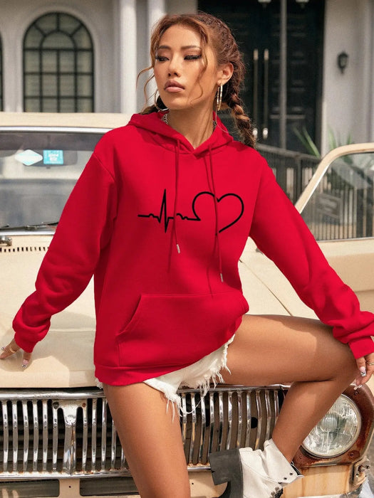 SXV 'ECG & Heart Print' Printed Cool Aesthetic Sweatshirt Hoodie