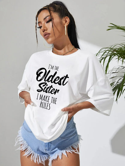 SXV  'I'm oldest sister’ Printed Cool Aesthetic Oversized T-shirt