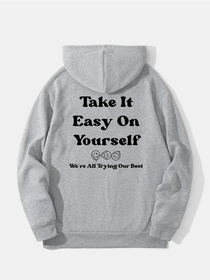 SXV  'Take It Easy On Yourself’ Printed Cool Aesthetic Sweatshirt Hoodie