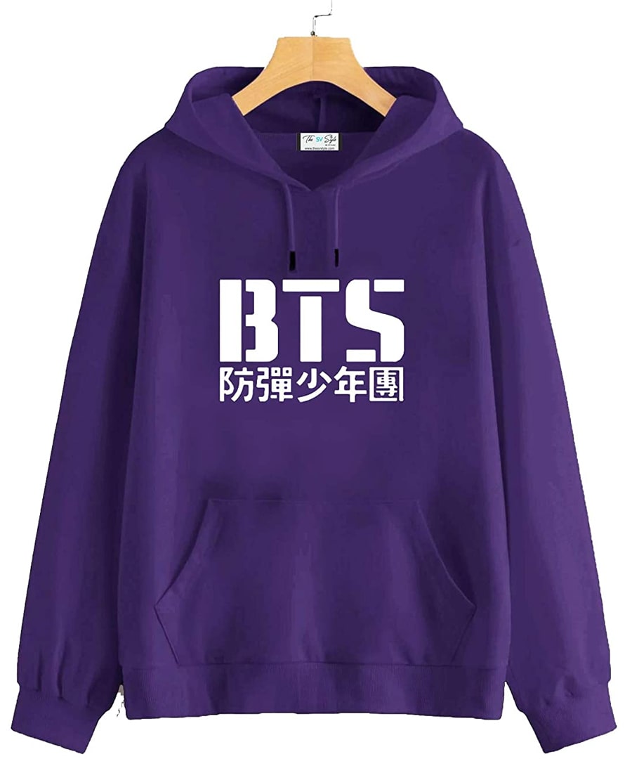 SXV Style PURPLE HOODIE WITH WHITE PRINTED : B.T.S/Hoodie for men & women/Warm Hoodie/Printed Hoodie/Sweatshirt for men & women