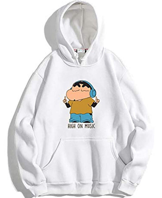 SXV STYLE Unisex Printed Hoodie :  HIGH ON Music Shinchan