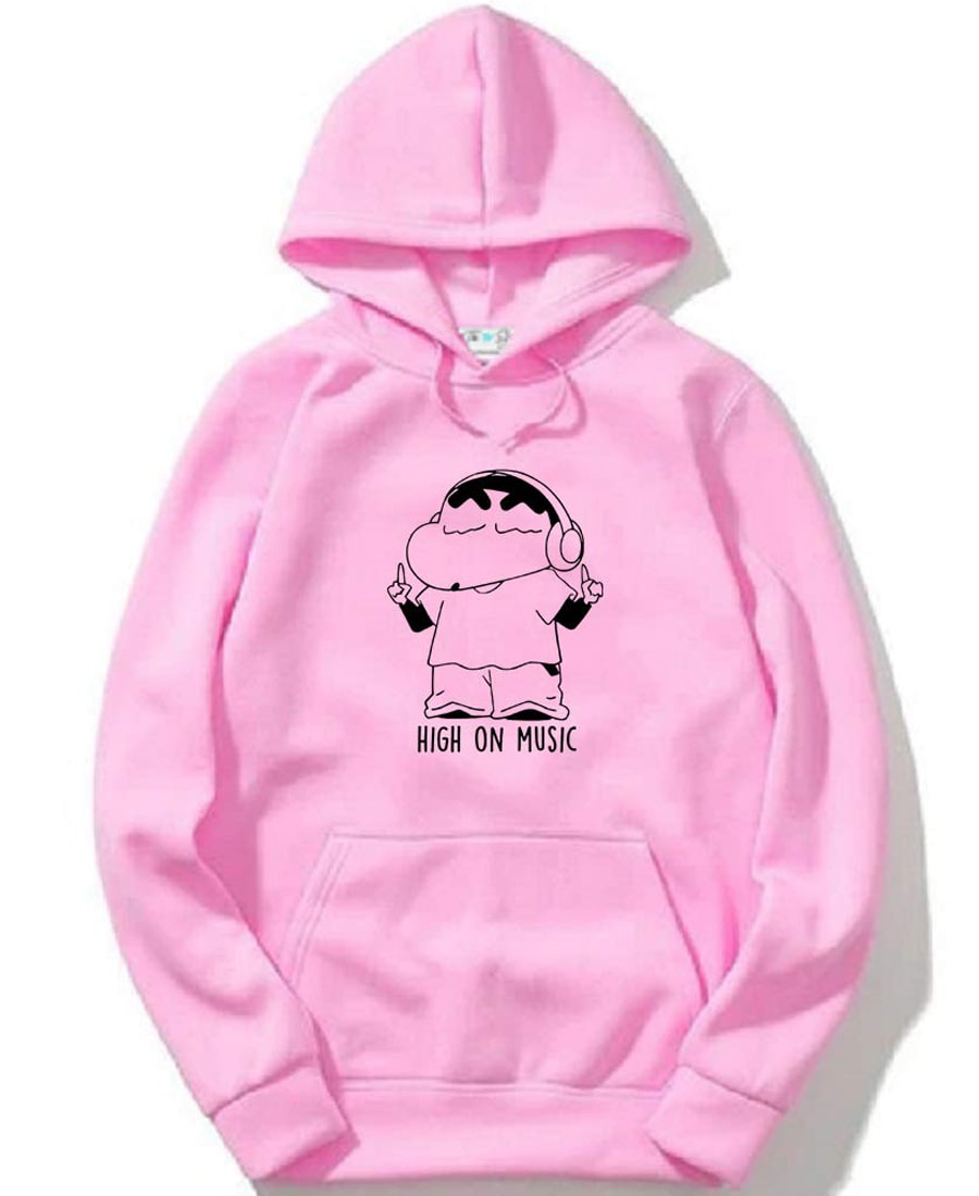 The SV Style PINK hoodie with BLACK PRINT HIGH ON MUSIC SHINCHAN Hoodie for men women Warm Hoodie Unisex Hoodie