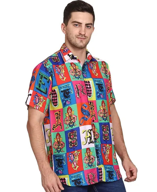 SXV Men's Cotton Rayon Digital Printed Half Sleeves Shirt (Alphabets)(lowest price-non returnable)