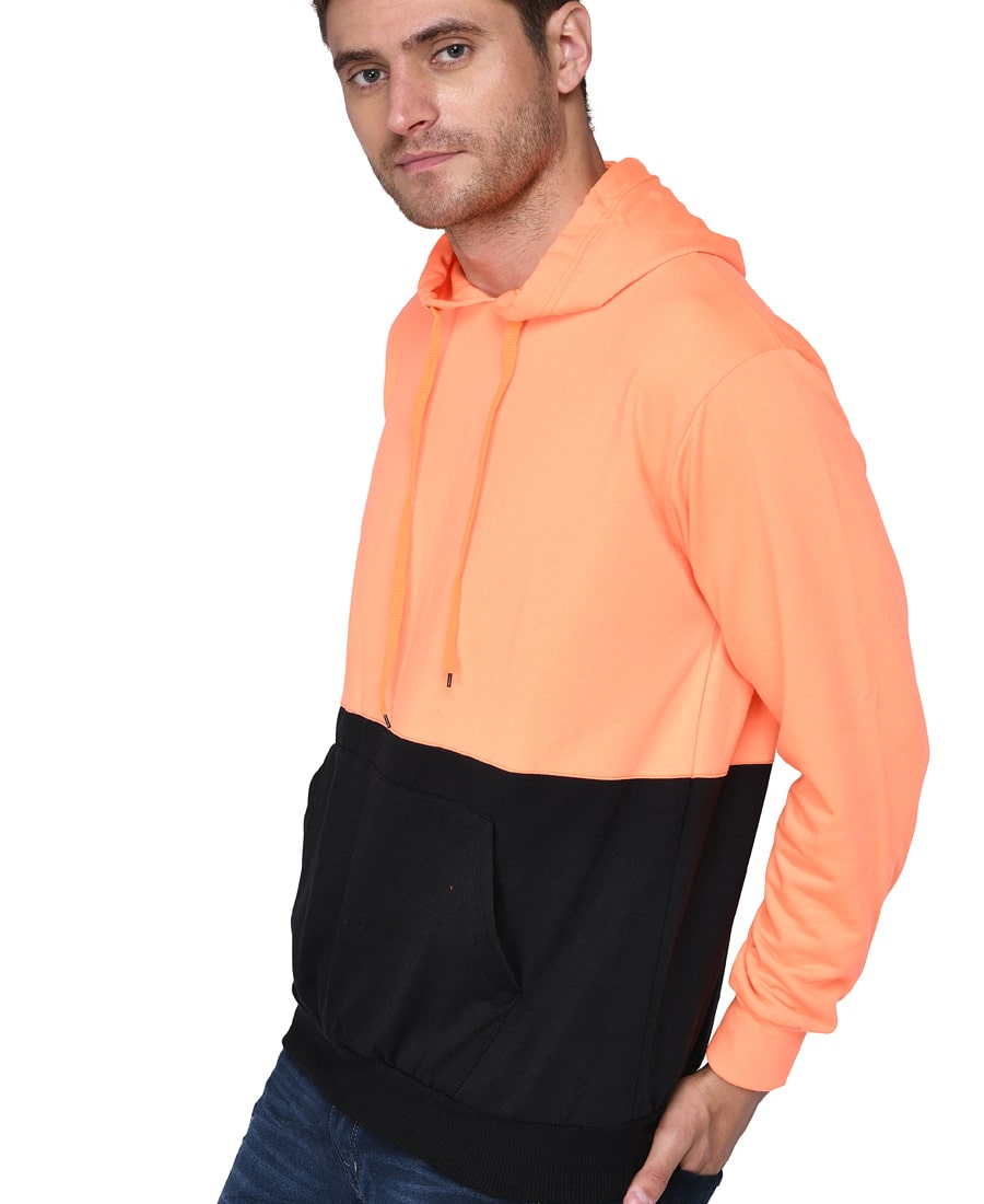 SXV Solid COLOURBLOCKED Sweatshirt Hoodie for Men & Women (Black & Orange)