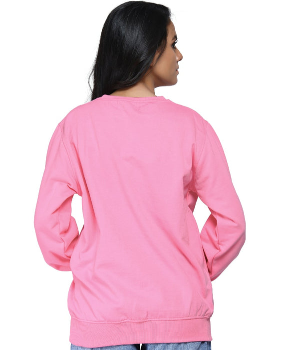 SXV Solid Plain Sweatshirt for Women -Pink