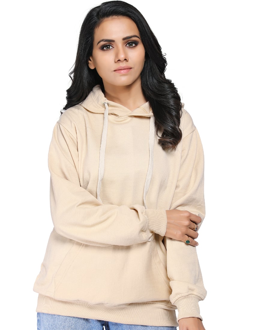 SXV Solid Plain Sweatshirt Hoodie for Men & Women (Cream)