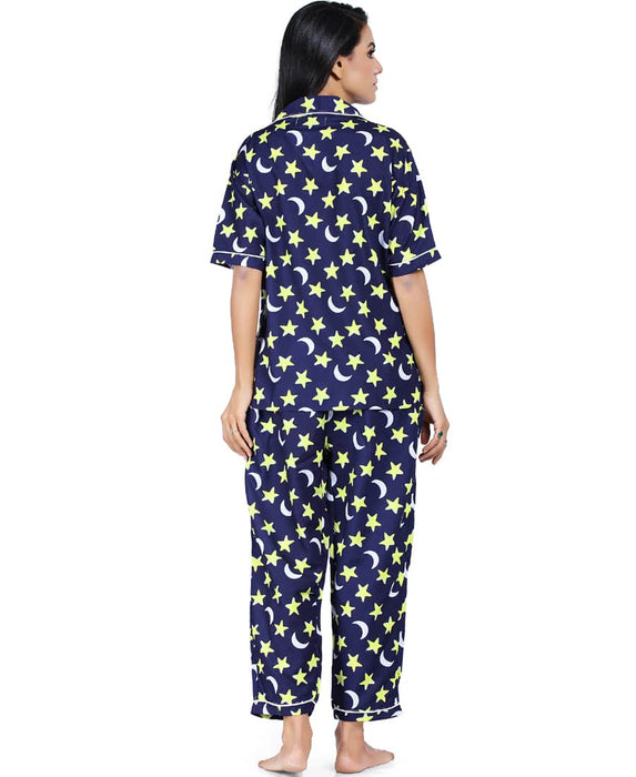 SXV Women's Cotton Printed Night Suit Pyjama Set : Star Moon (Lowest price - non returnable)