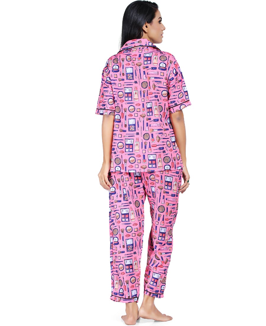 SXV Women's Cotton Printed Night Suit Pyjama Set : Makeup (Lowest price - non returnable)