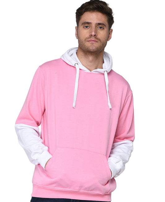 SXV Solid COLOURBLOCKED Sweatshirt Hoodie for Men & Women (Pink.White)