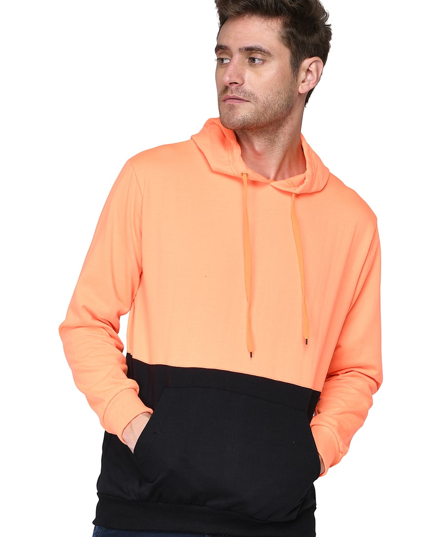 SXV Solid COLOURBLOCKED Sweatshirt Hoodie for Men & Women (Black & Orange)