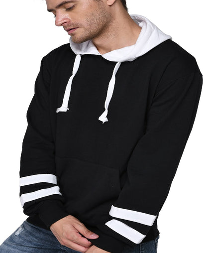 SXV Solid COLOURBLOCKED Sweatshirt Hoodie for Men & Women (Black & White)