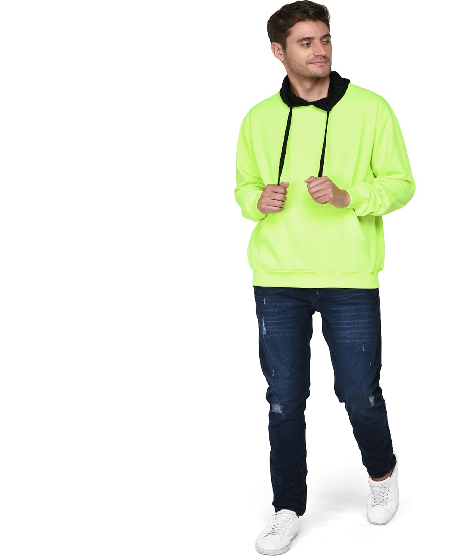 SXV Solid COLOURBLOCKED Sweatshirt Hoodie for Men & Women (Black.NEON-Green)