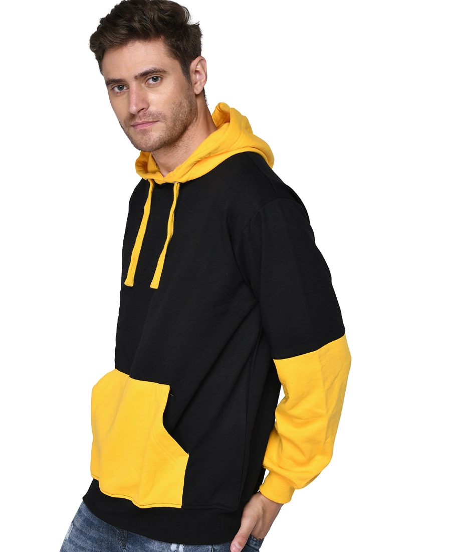 SXV Solid COLOURBLOCKED Sweatshirt Hoodie for Men & Women (Black&Yellow)