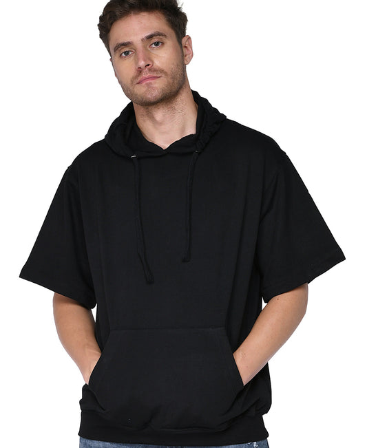 SXV Solid Plain Halfsleeve Sweatshirt Hoodie for Men & Women (Black)