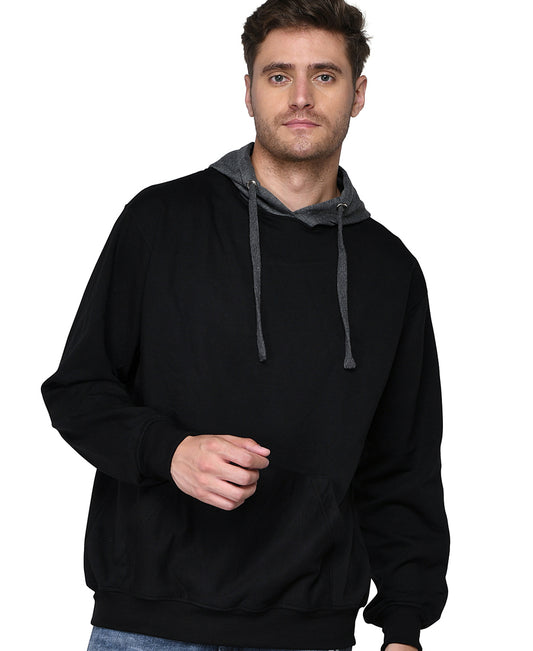 SXV Solid Colorblocked Sweatshirt Hoodie for Men & Women (Black,Charcol Grey)