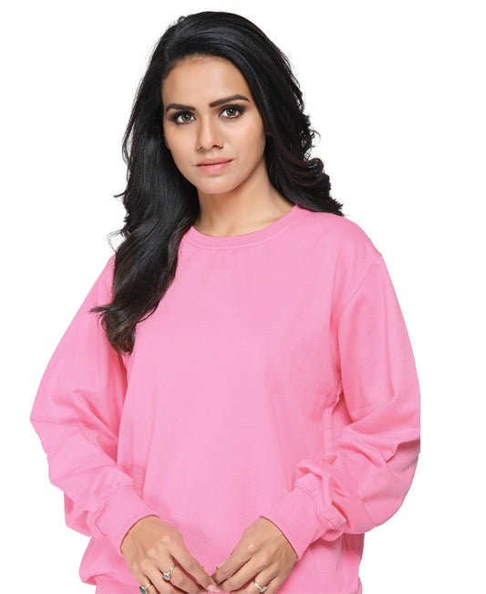 SXV Solid Plain Sweatshirt for Women -Pink