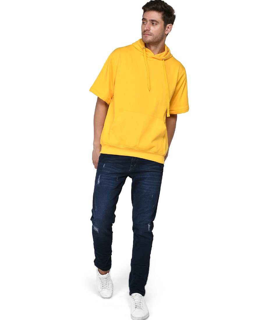 SXV Solid Plain Half Sleeve Sweatshirt Hoodie for Men & Women (Yellow)